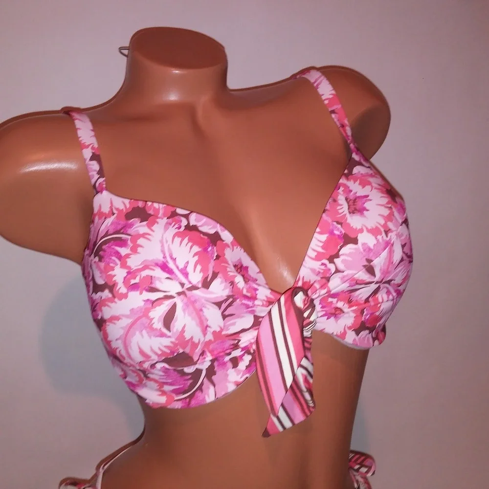 Victoria Secret Swim Bikini 34DD Top Small Cheeky Bottom Pink Floral Push Up New